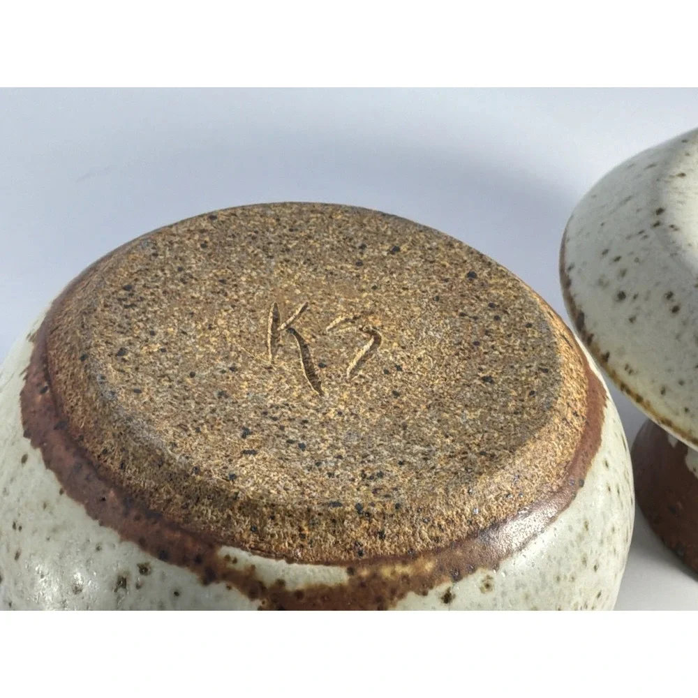 Handmade Butter Keeper Shinto Style Ceramics Milky White With Rust‎ Spots